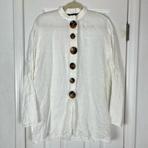 Zara 100% Linen Button Detail Tunic Top